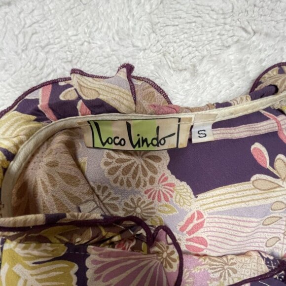 Vintage Loco Lindo Women's Small Ruffle Neck Popover Top Flared Sleeve Blouse - Picture 3 of 10